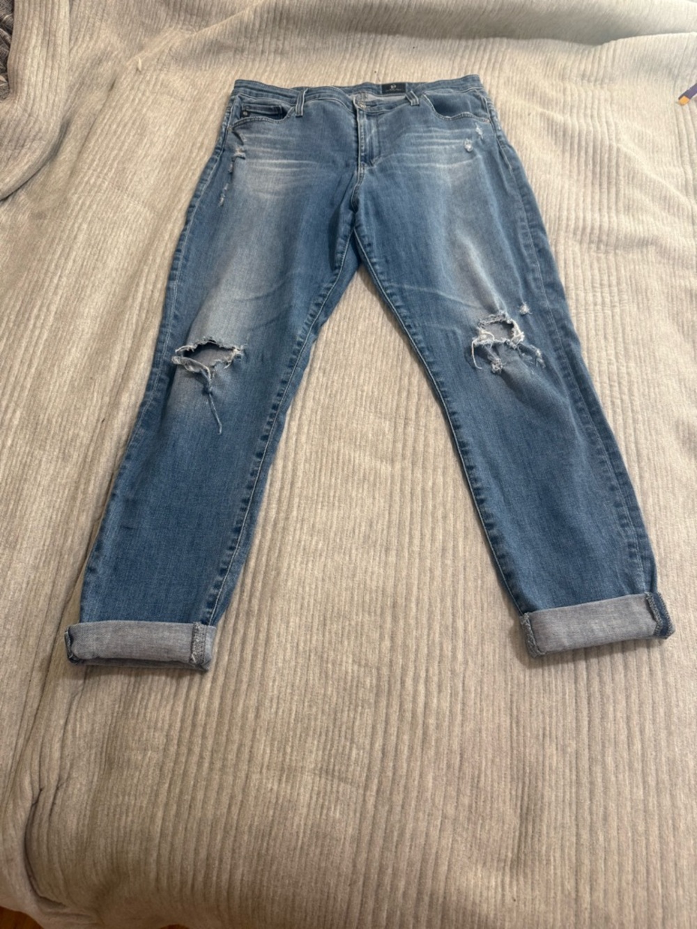 AG Farrah High Rise Skinny Ankle Jeans Size 32R Distressed Medium Wash